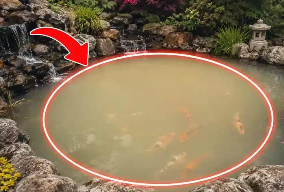 Koi pond with cloudy water