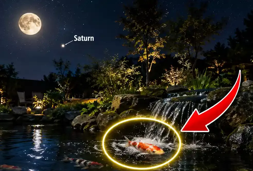 Koi Pond Moon Saturn Conjunction