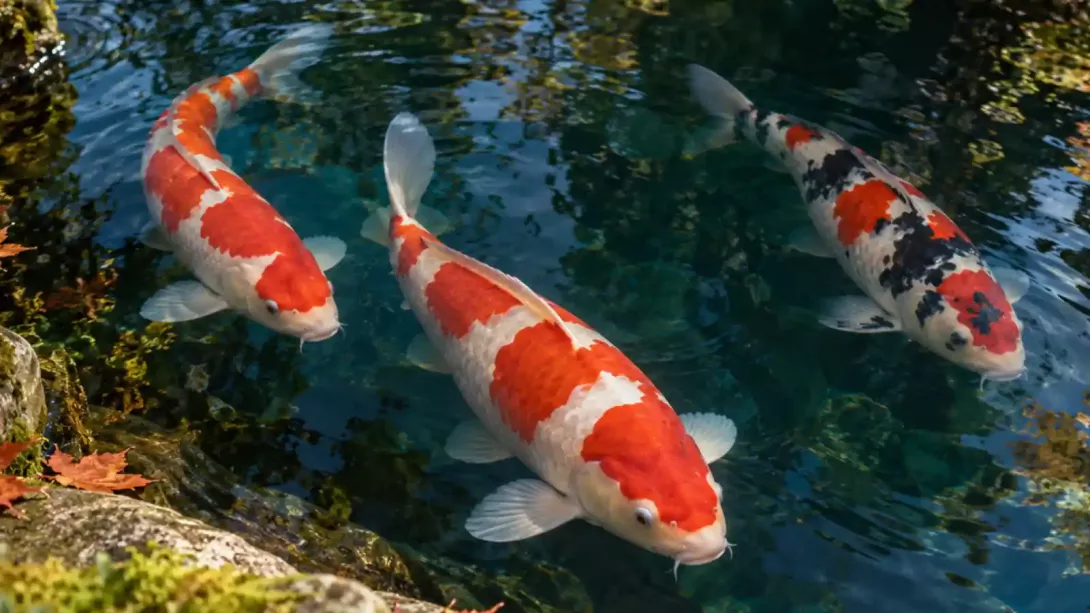 Koi waiting for food in the fall
